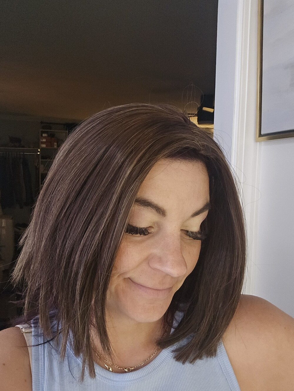 Source Unknown Brown Layered Bob Wig with Subtle Highlights